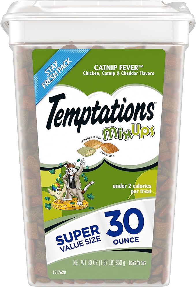 Temptations MIXUPS Crunchy and Soft Cat Treats Catnip Fever Flavor, 30 oz. Tub