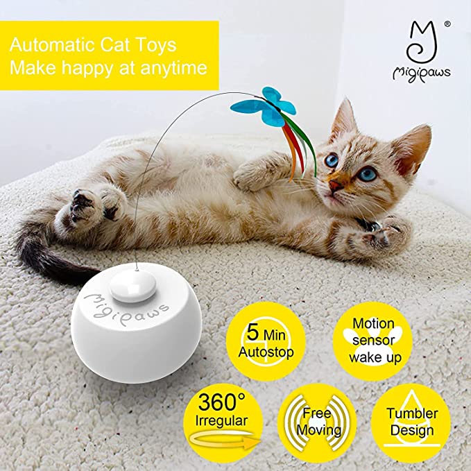 Migipaws Cat Toys Interactive Butterfly Feather Mice Spin with Smart Rolling Ball for Indoor Kittens