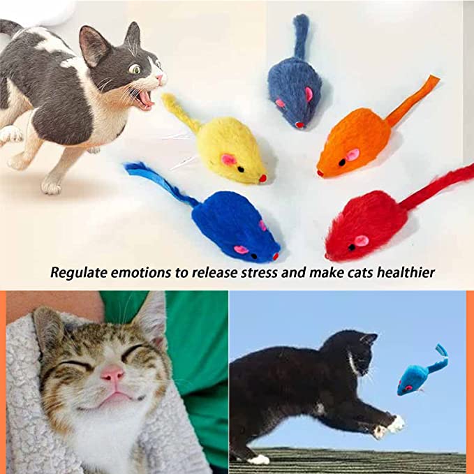 Furry Cat Toys Mice Rattle Interactive Mouse Toy for Indoor Cats