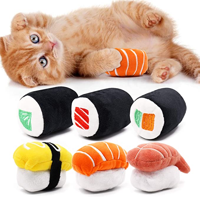 CiyvoLyeen 6 Pack Sushi Cat Toys with Catnip Sushi Roll