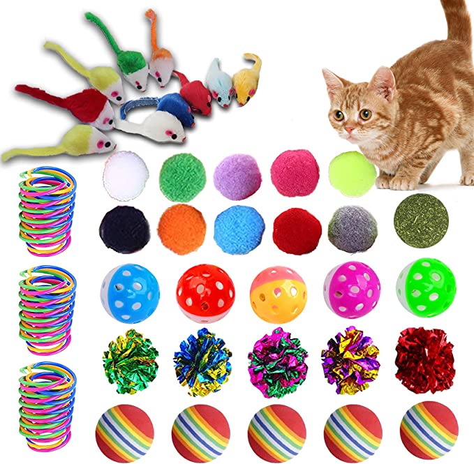 KAYUSITER 48pcs Cat Toys Set Spiral Springs Assorted Cat Balls