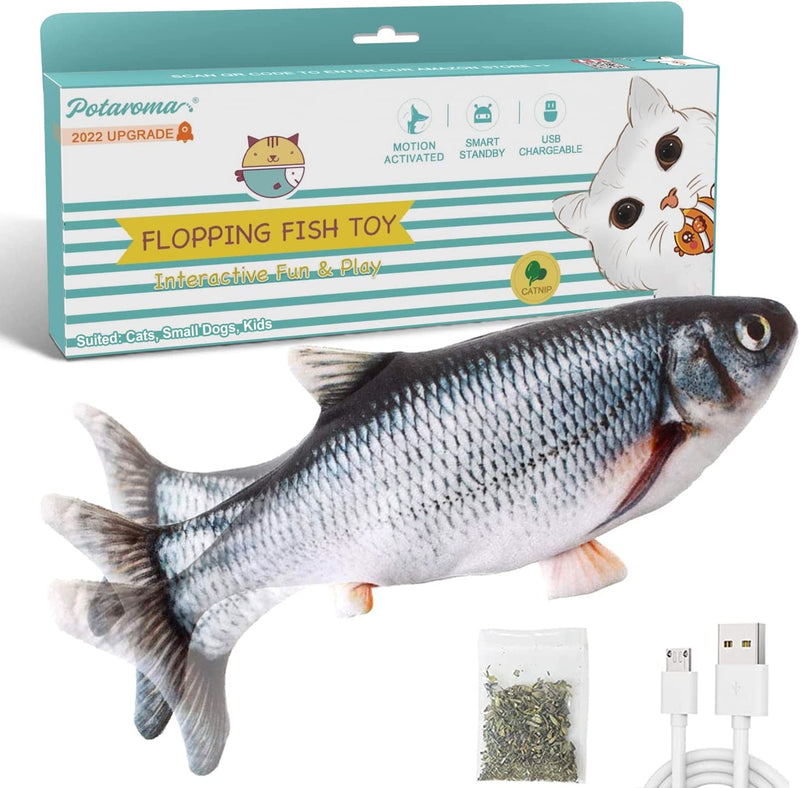 Potaroma Cat Toys Flopping Fish 10.5", Upgraded for 2022, Moving Cat Kicker