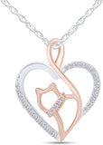 0.1 Cttw Round Natural Diamond Two Tone Open Heart Cat Pendant in 14K Gold Over Sterling Silver